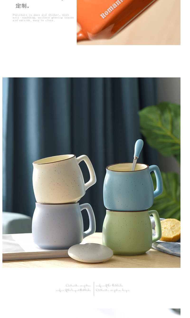 陶瓷杯子家用水杯牛奶早餐杯男女喝水茶杯马克杯带盖勺情侣咖啡杯