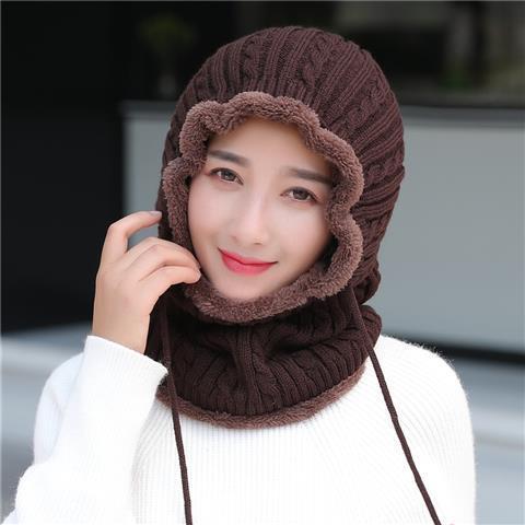 Hat women's autumn and winter baotou cap warm pullover women's knitted wool cap ear protector neck integrated cycling windproof cap