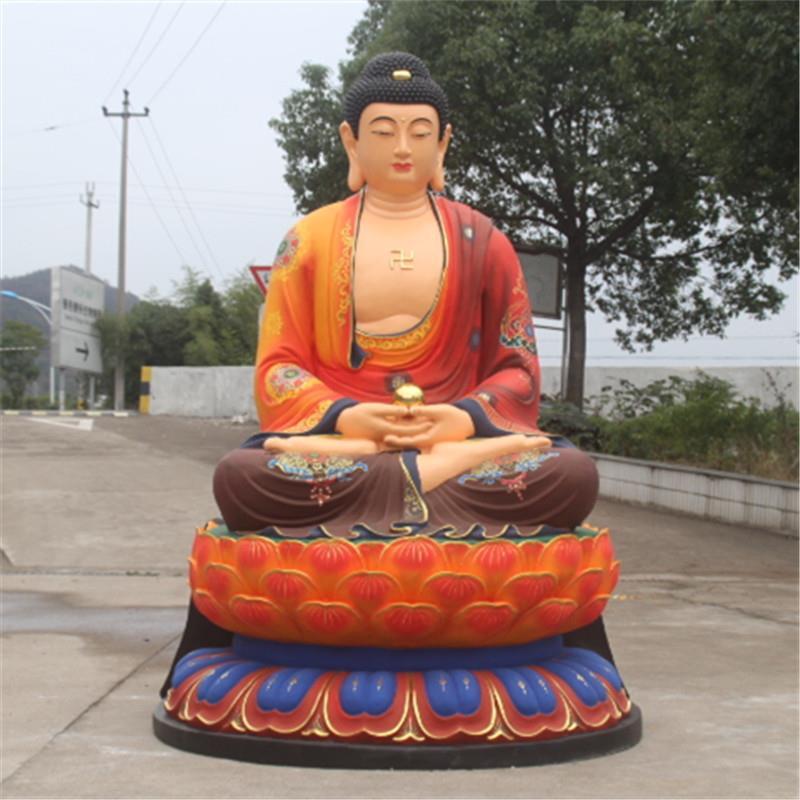 树脂佛像玻璃钢 鎏金彩绘释迦佛三宝佛 2米1坐莲花释迦佛阿弥陀佛