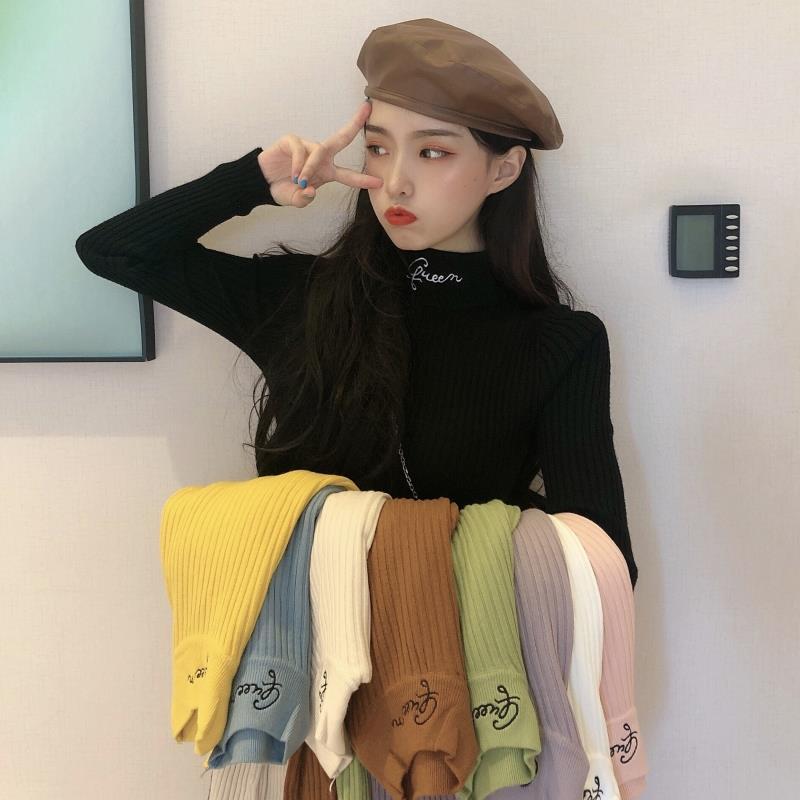 Sweater women's autumn winter T-shirt 2020 new Korean version with Black Slim bottoming shirt long sleeve half high neck top