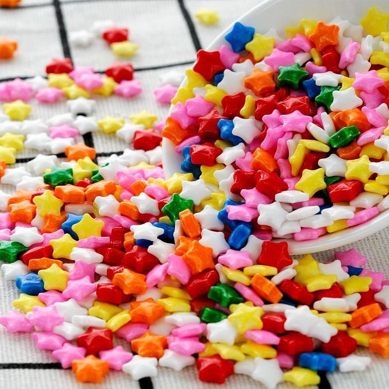 蛋糕装饰糖500g甜甜圈冰淇淋五角星彩糖珠七彩彩针星星圣诞压片糖