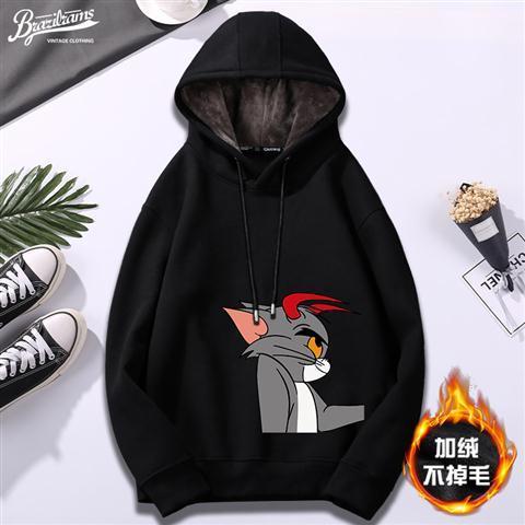 Autumn and winter fashion cartoon couple's wear ins super fire Plush thickened Hooded Sweater men's loose large jacket