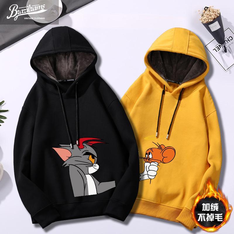 Autumn and winter fashion cartoon couple's wear ins super fire Plush thickened Hooded Sweater men's loose large jacket