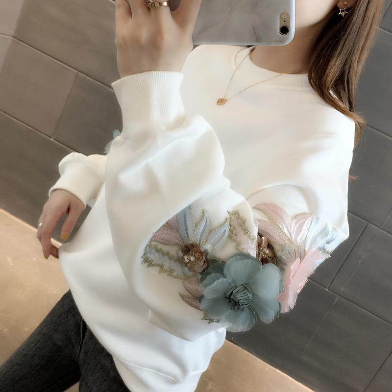 刺繡衛衣女秋冬2022年新款女裝韓版寬鬆加絨加厚外套女上衣ins潮