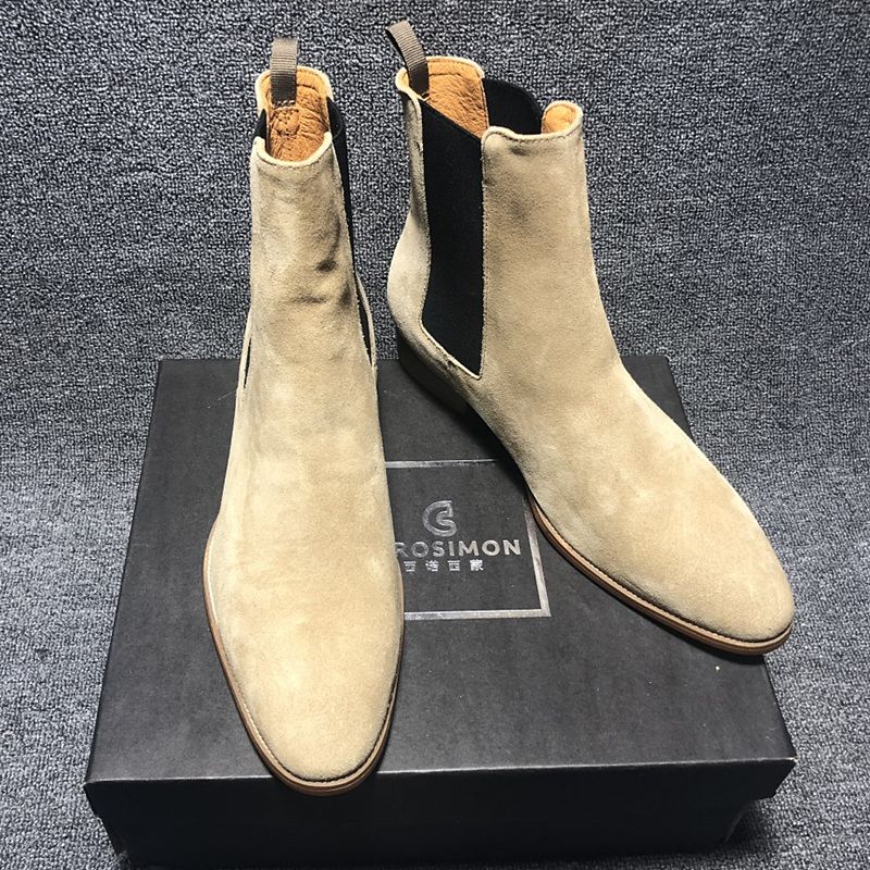 切尔西靴男尖头英伦真皮短靴冬季chelsea boot高帮简约百搭马丁靴【3