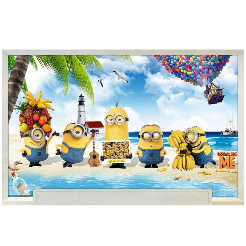 3d立体小黄人墙纸女孩房间卡通动漫墙布男孩儿童房卧室背景墙壁纸