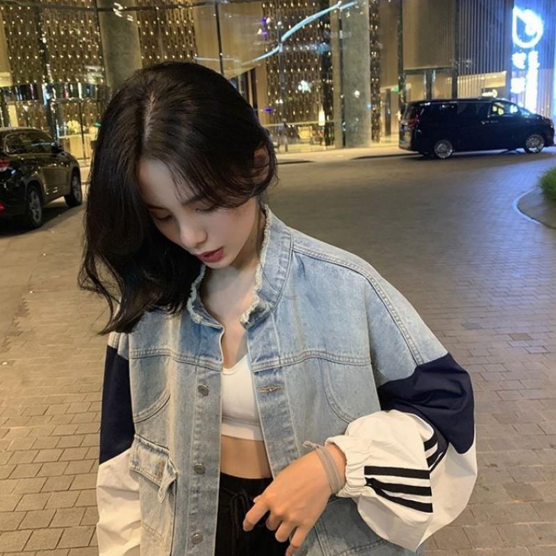 Fashion stitching casual denim coat women's spring and autumn versatile loose Korean long sleeve student top 2020 new trend