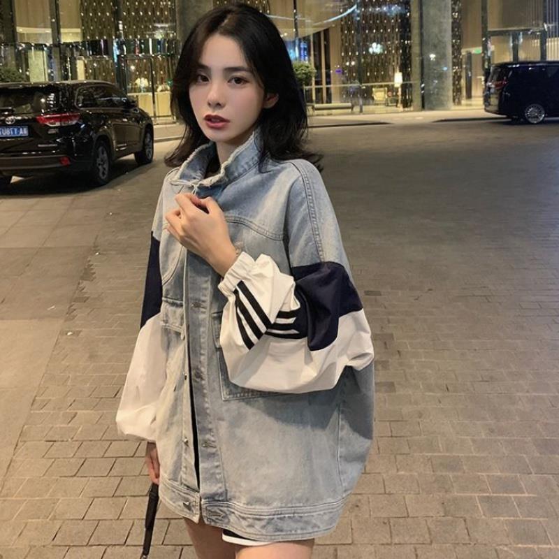 Fashion stitching casual denim coat women's spring and autumn versatile loose Korean long sleeve student top 2020 new trend