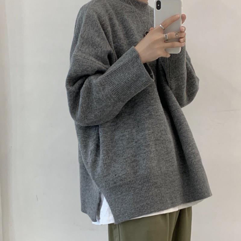 Autumn and winter new fashion Hong Kong style sweater men's Korean student loose simple men's base coat