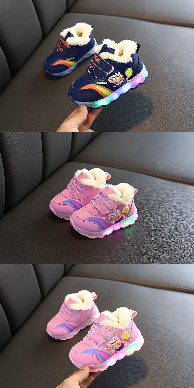 秋冬季加绒闪灯男女宝宝棉鞋0-1-3岁儿童运动鞋女童小童学步单鞋