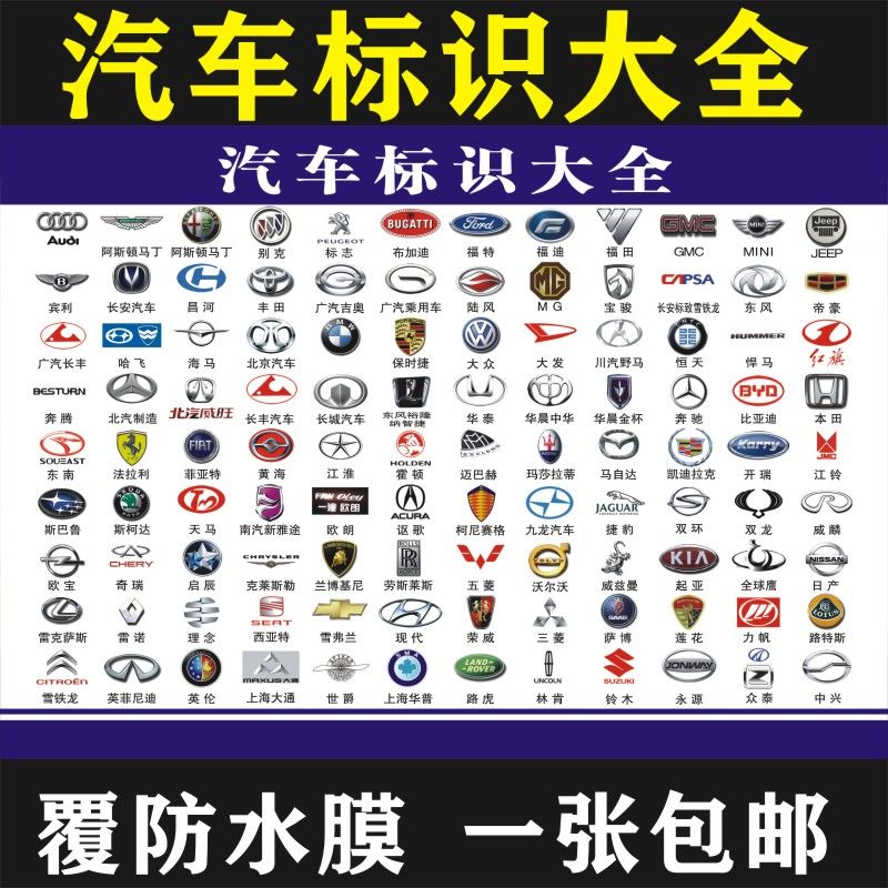 汽车品牌标志大全车标墙贴认汽车标志大全图片车标图海报贴纸挂画【1