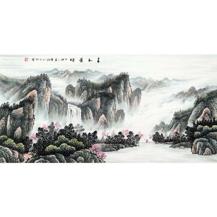 曾刚字画手绘四尺横幅国画山水 春和景明 赠画册商务礼品装饰收藏