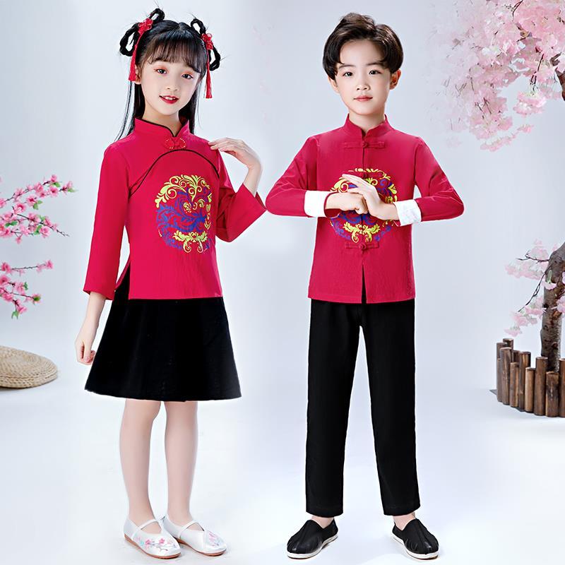 儿童古装汉服男女童国学服中国风书童服装男童幼儿园合唱服演出服