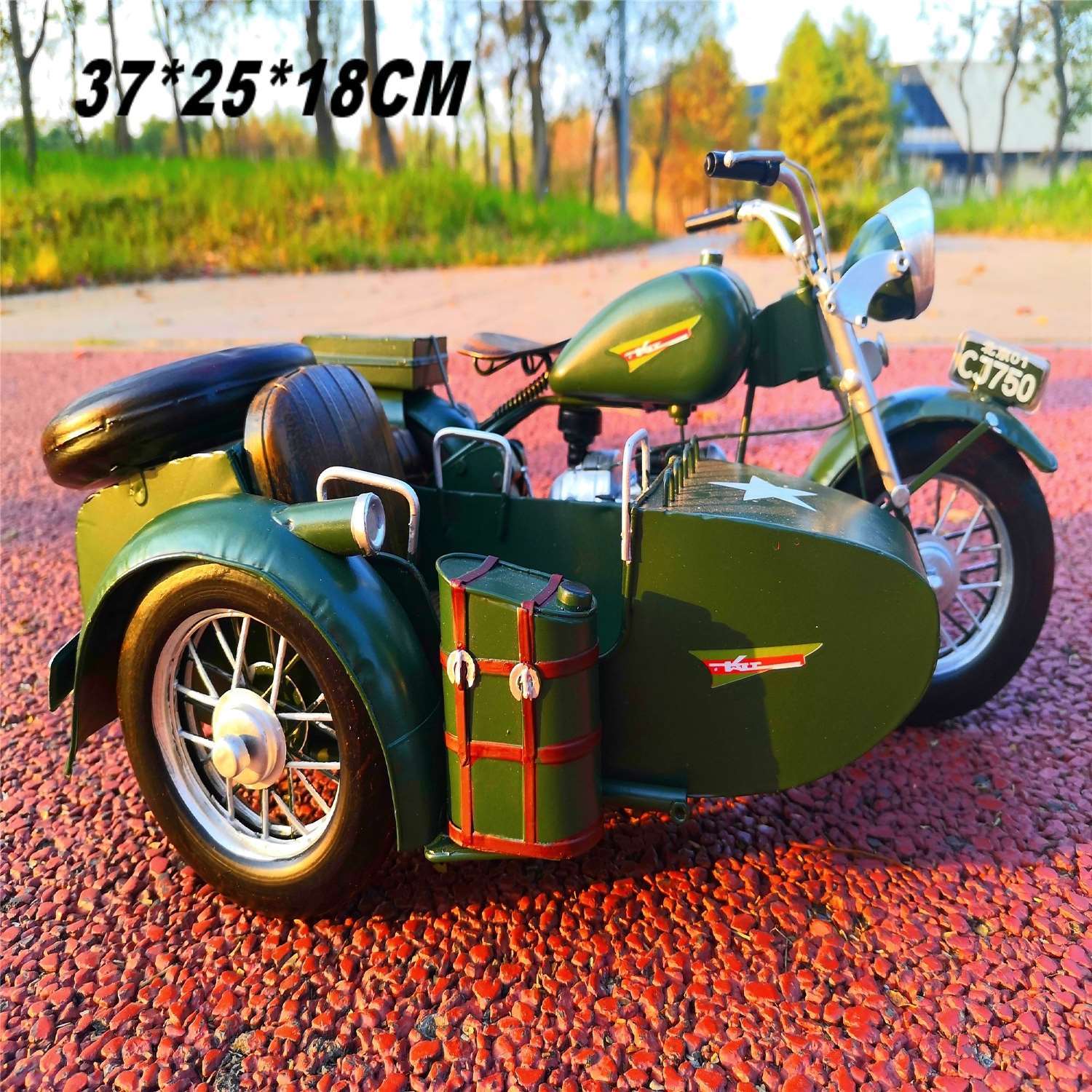 纯手工制作铁皮铁艺复古边三轮偏三轮偏斗摩托长江750车模型挎斗