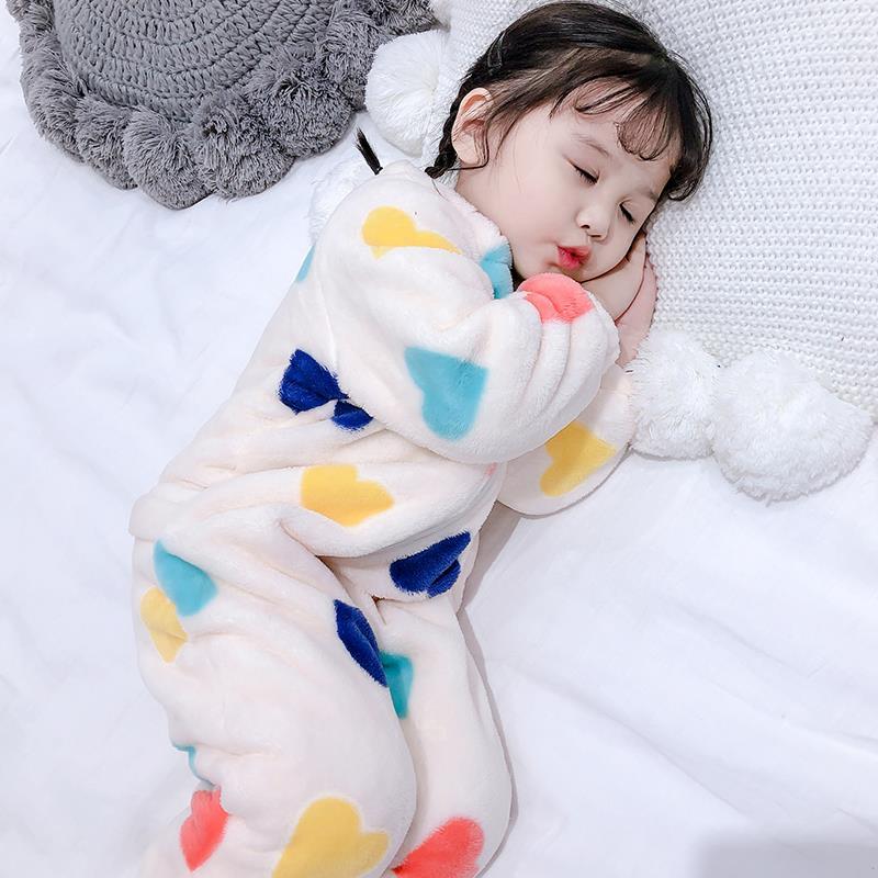Children's one-piece pajamas flannel girls autumn and winter plush coral fleece climbing clothes baby baby home clothes