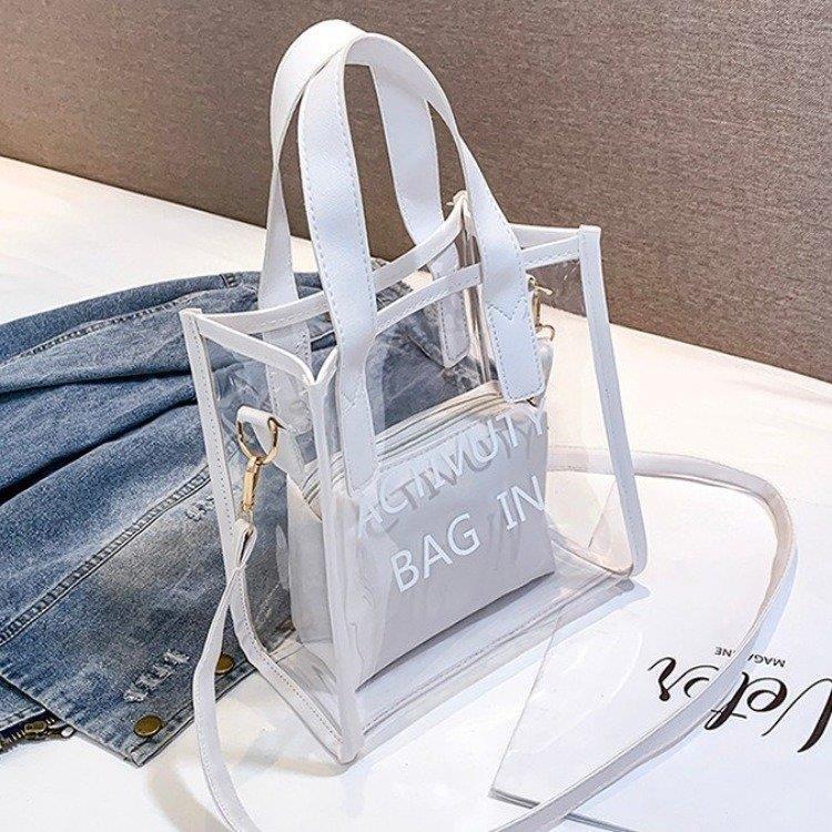 Large capacity bag female 2020 new summer small fresh transparent jelly bag versatile bucket bag crossbite mother bag