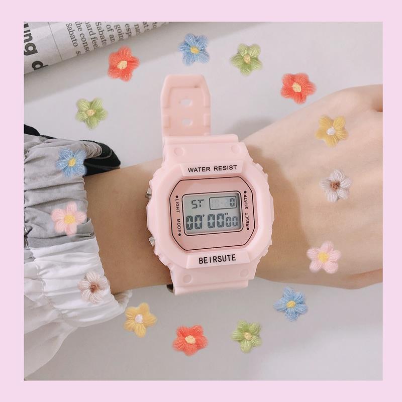 Ins net red cherry blossom Pink Unicorn electronic watch Girls middle school students Korean version simple waterproof Harajuku college style