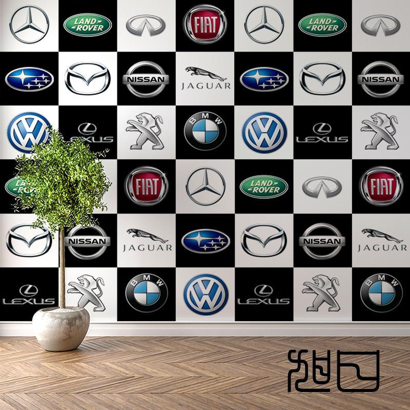 3d汽车墙纸logo标志品牌汽车主题改装车背景墙面定制汽修店墙布