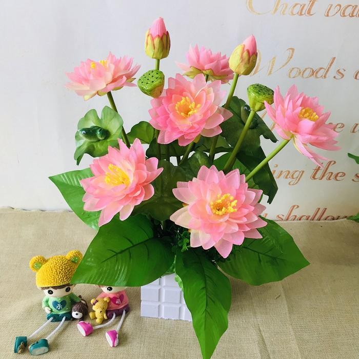 仿真荷花荷叶室内塑料假睡莲花装饰干花束绢花餐桌花客厅供佛摆件