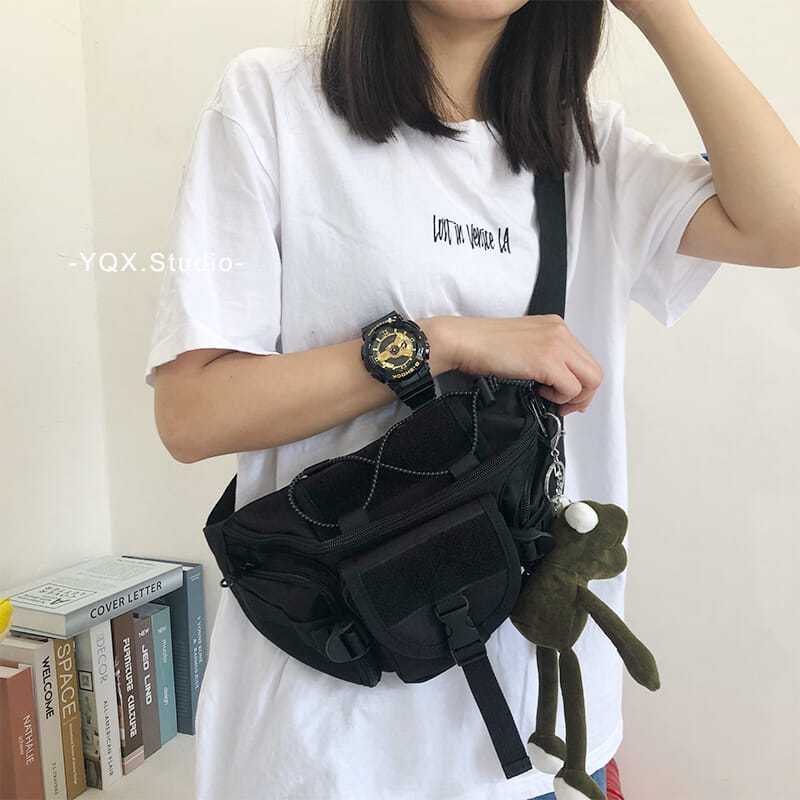 日系工裝包街頭潮流休閒斜挎包百搭時尚搭扣男女多功能單肩包腰包