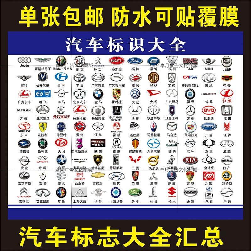 包邮汽车标志大全墙贴纸汽修厂汽车知识挂图4s店宣传海报装饰画