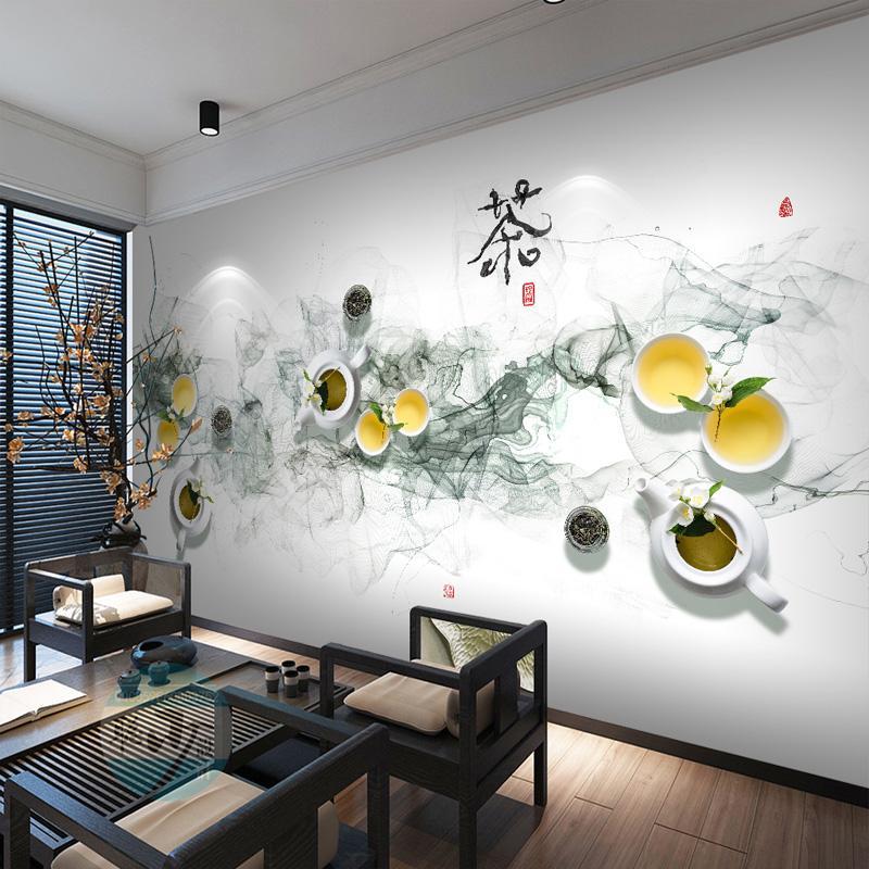 中式茶馆茶道背景墙纸壁纸 茶艺文化墙纸茶庄茶叶店壁画 茶楼墙布