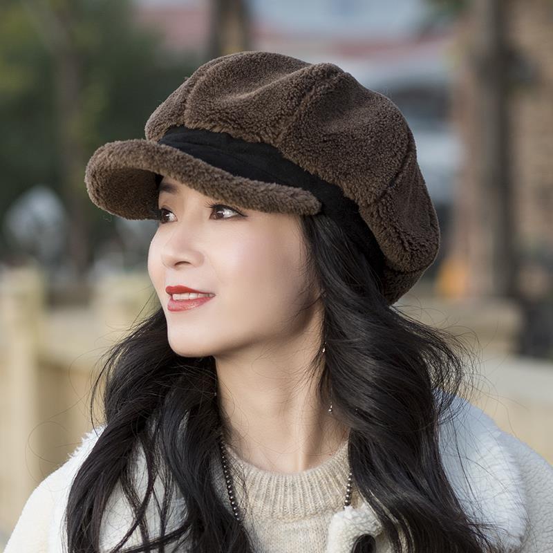 帽子女秋冬韩版潮女式时尚百搭加厚保暖冬季羊羔绒女士鸭舌八角帽