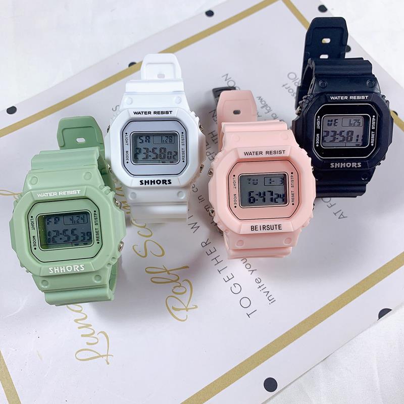 Matcha green watch female ins wind Unicorn middle school students Korean version simple small square watch waterproof female electronic watch