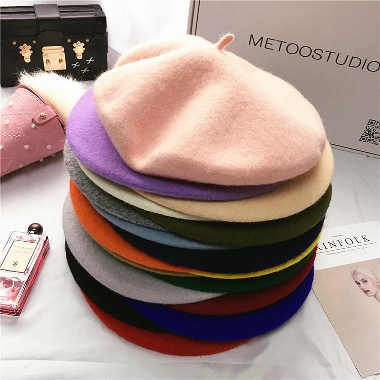 Korea autumn and winter pure wool BERET painter hat female retro British bud hat fashion Cake Hat
