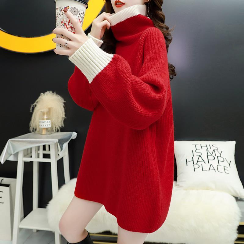 80-200kg red sweater for women thickened lazy style