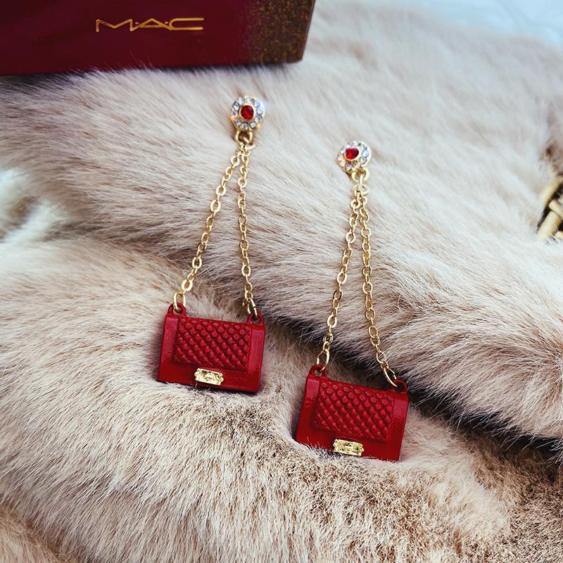 New year's red Chinese red small bag ins Tassel Earrings female Korean temperament net red long earrings earrings female