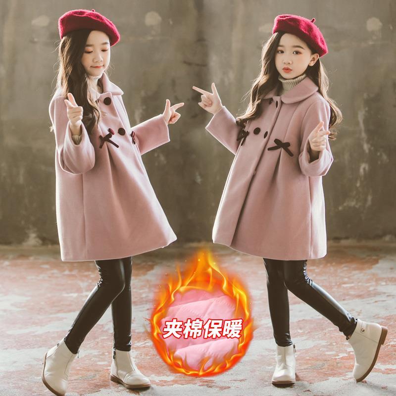 Girls' woolen coat 2020 new baby collar children's wear Korean version of children's winter wear foreign style children's woolen coat