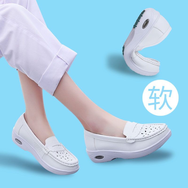 白色护士鞋女春季新款气垫软底透气平底防臭韩版医院舒适坡跟单鞋【5