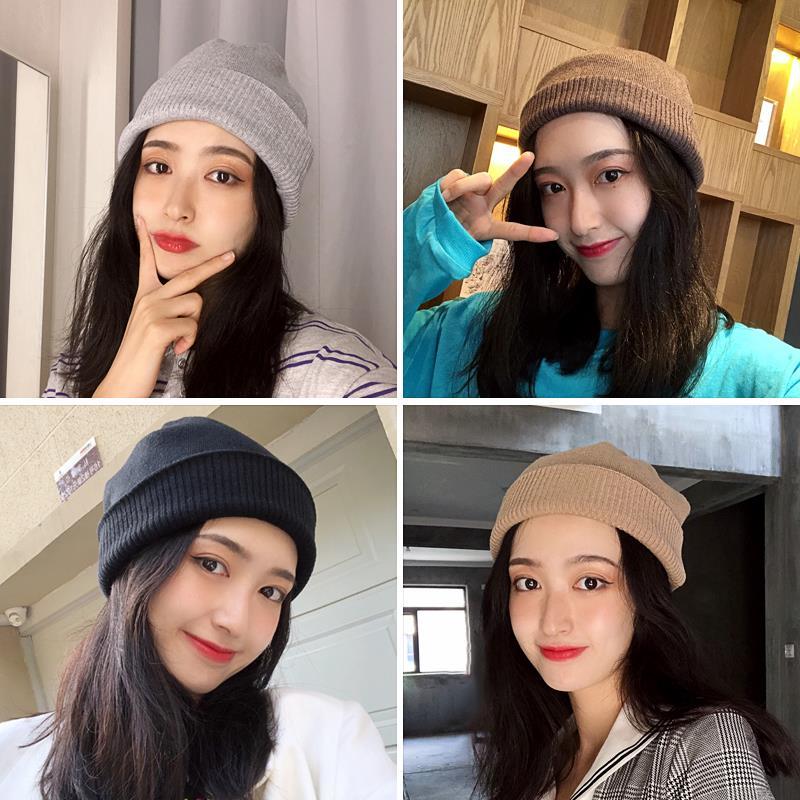 Hat women's winter woolen hat trendy Korean cotton hat all-match cold hat to keep warm Korean version Japanese black knitted hat autumn and winter