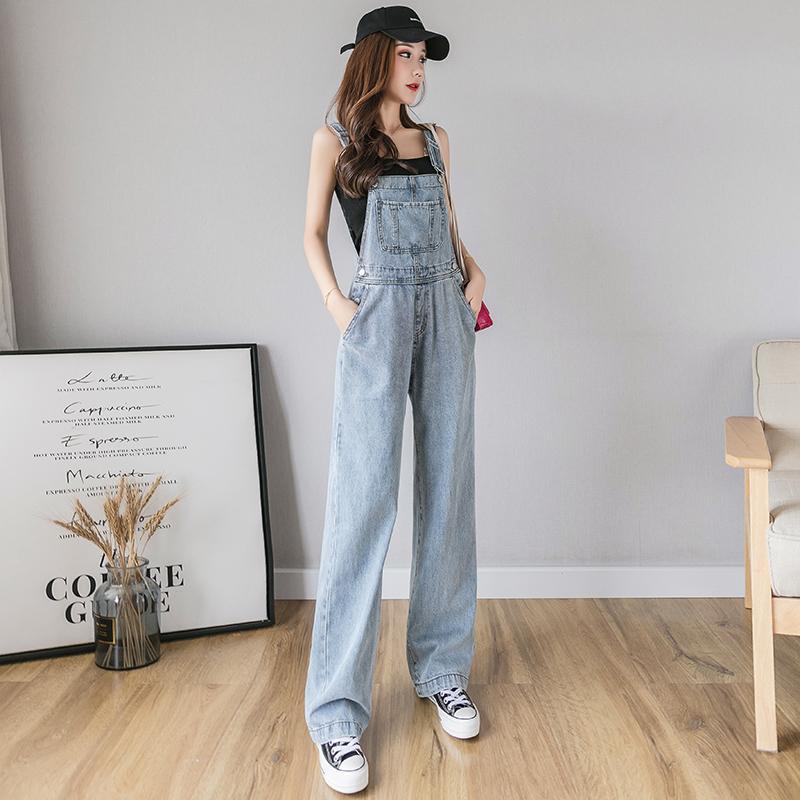 Hyuna wind suspenders women's  new summer net red Korean version loose all-match age-reducing high waist wide-leg denim pants