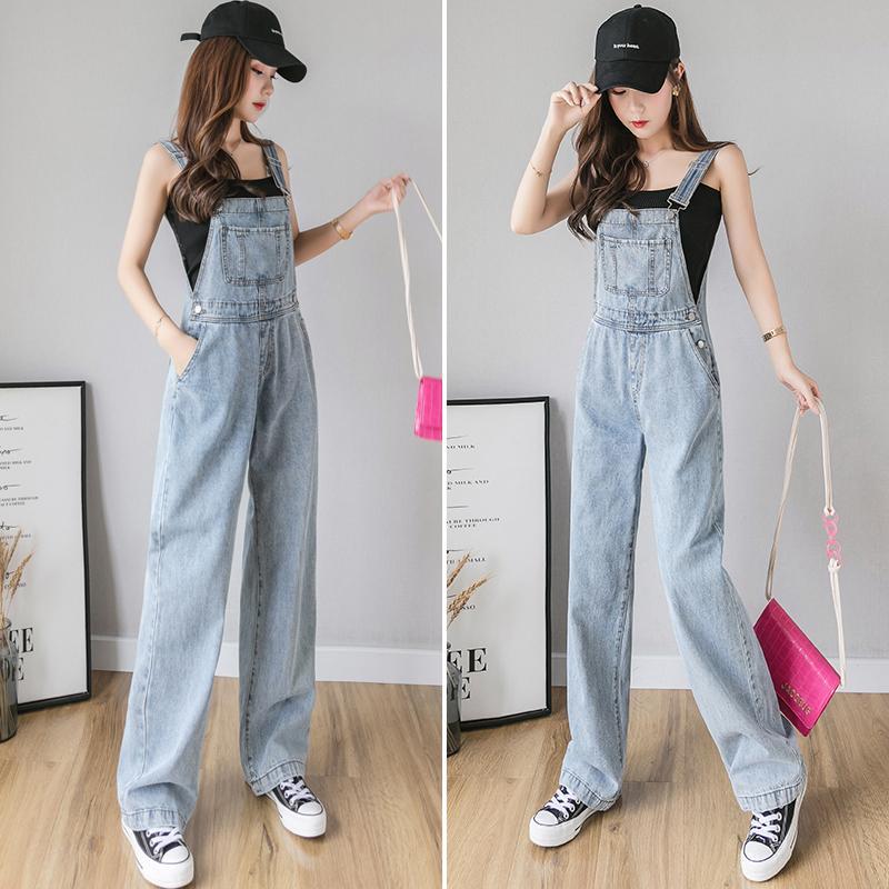 Hyuna wind suspenders women's  new summer net red Korean version loose all-match age-reducing high waist wide-leg denim pants