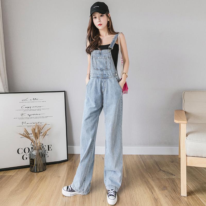 Hyuna wind suspenders women's  new summer net red Korean version loose all-match age-reducing high waist wide-leg denim pants