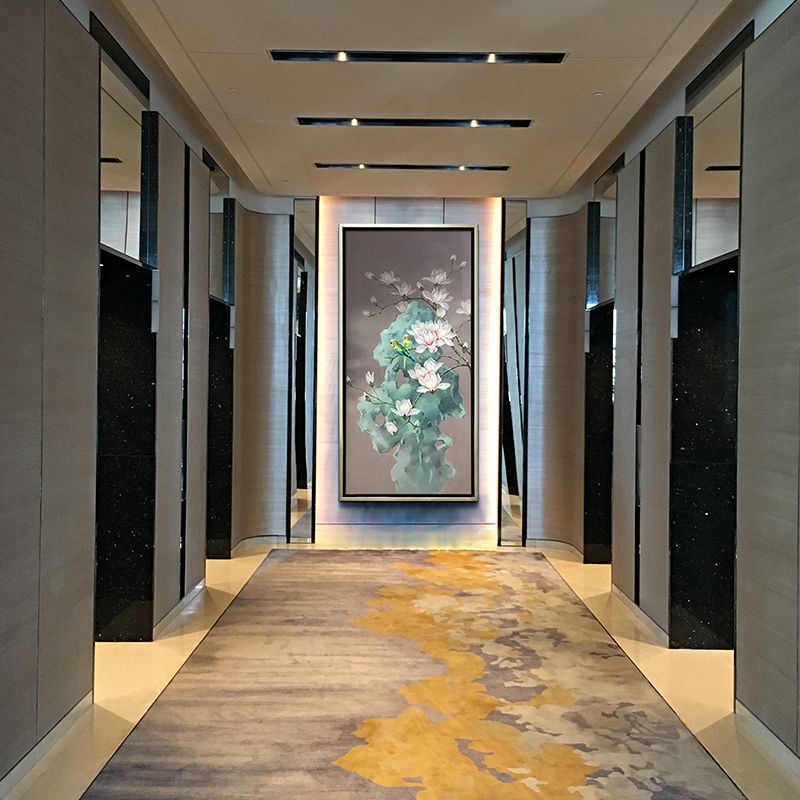 新中式手绘油画客厅玄关装饰画玉兰花国画定制美式走廊过道挂画
