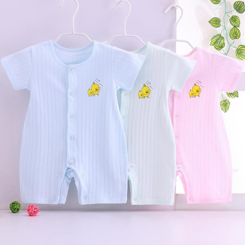 嬰兒衣服夏季男寶寶連體衣薄款短袖哈衣2023新生兒女夏春睡衣純棉