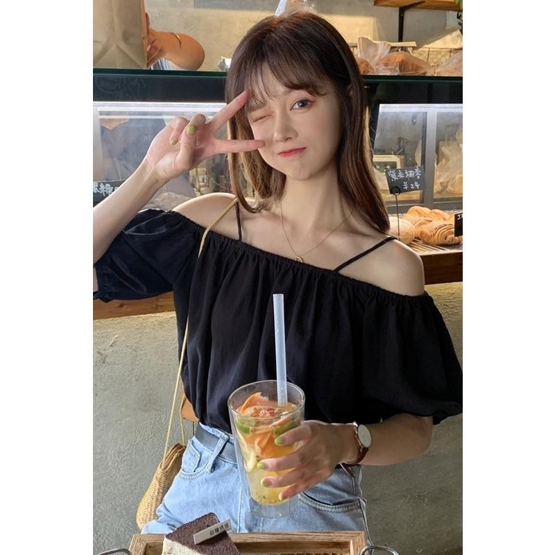 Women's summer new Korean style slim chic off shoulder short top for students