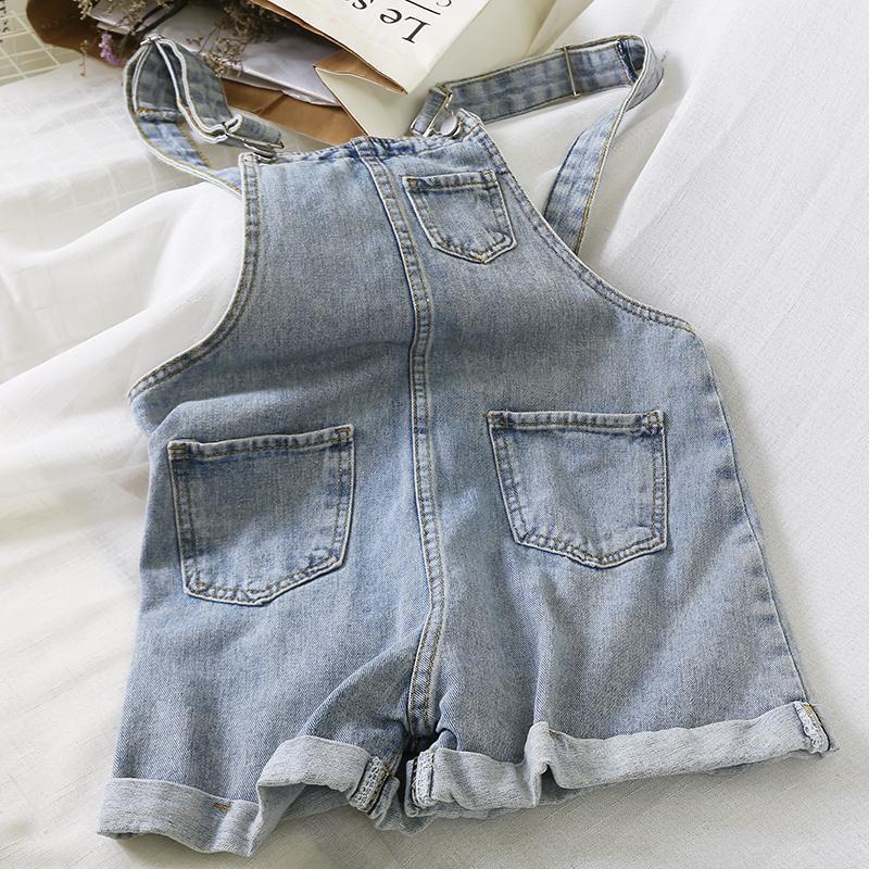 Denim strap shorts women's spring and summer 2020 new Korean loose and slim fit straight casual high waist Jumpsuit