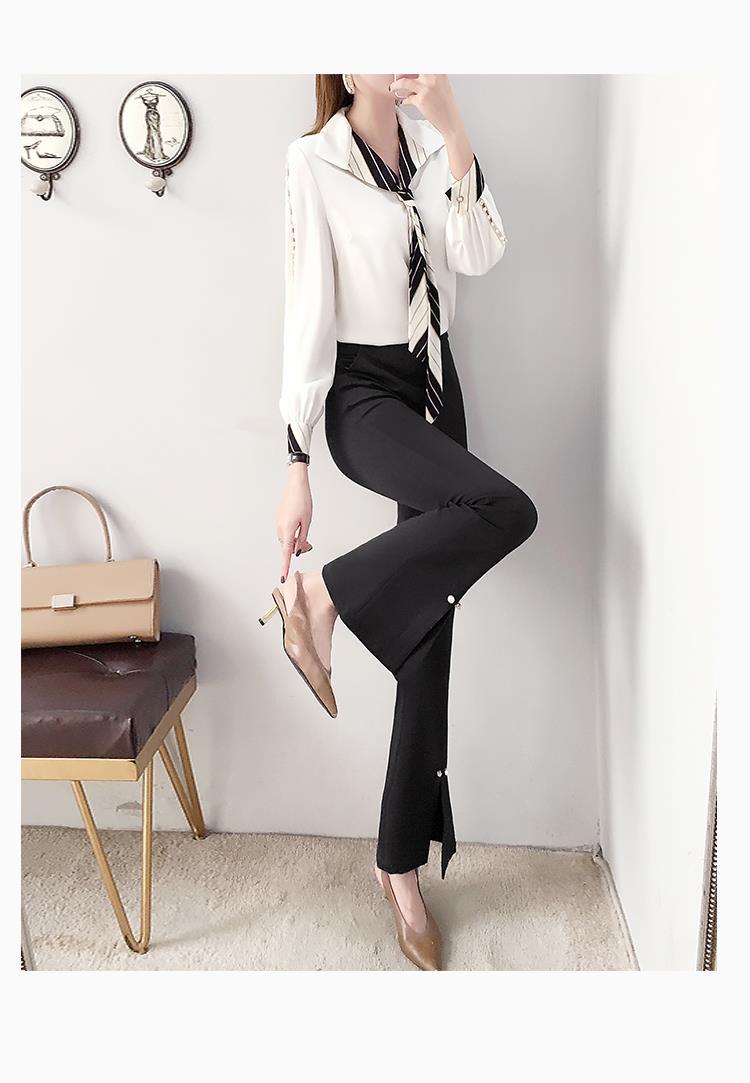 气质名媛女神范套装女2020春季新款衬衫微喇裤两件套洋气减龄裤装L