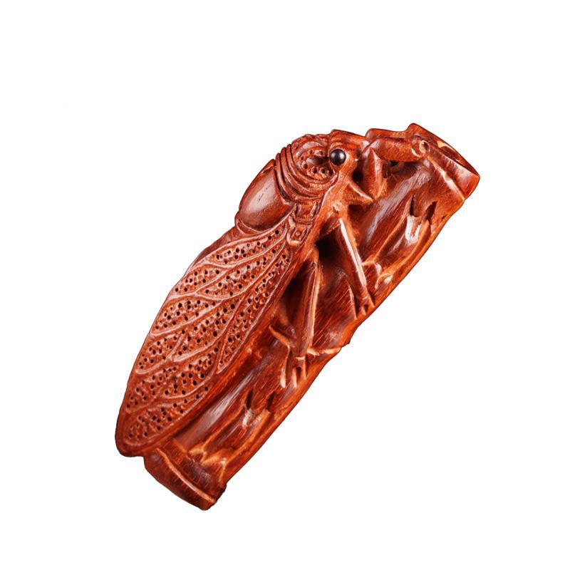 小叶紫檀竹蝉手把件核桃挂件手串吊坠黄花梨木雕工艺品摆件饰品