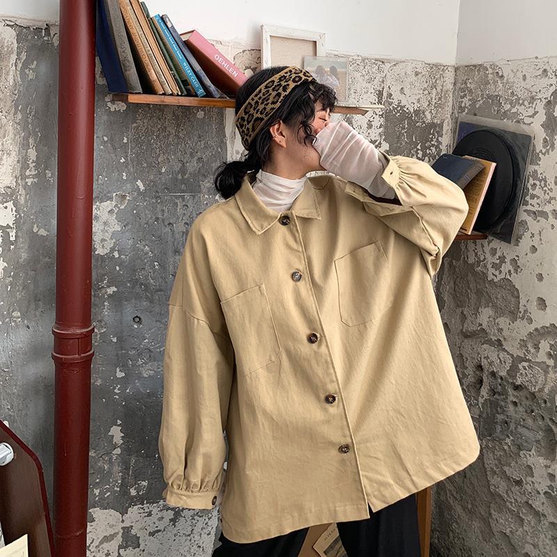2020 new work clothes shirt shirt jacket women's Korean version loose BF style retro Hong Kong style student's top