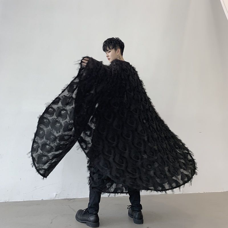 ins很仙的风衣男女歌手夜店舞台表演出服装衣服个性羽毛披风外套