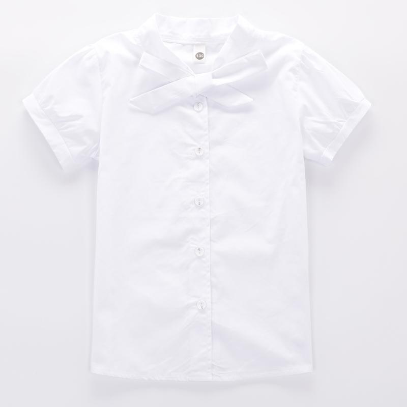 Children's shirt girl's stand collar Short Sleeve White Chinese University Children's new college style thin shirt fashion