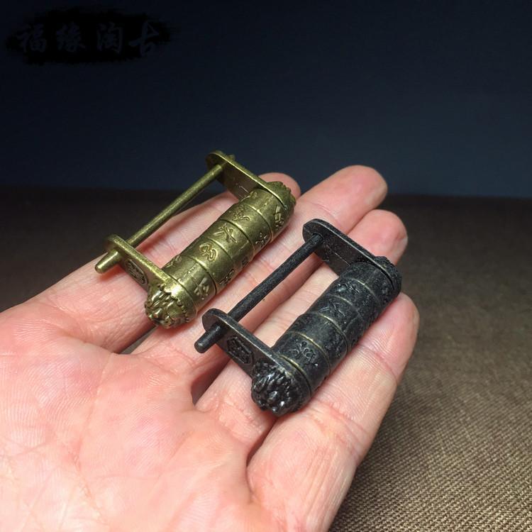 仿古黄铜密码锁老式铜锁插销锁挂锁创意特色古代行李锁古玩老铜器