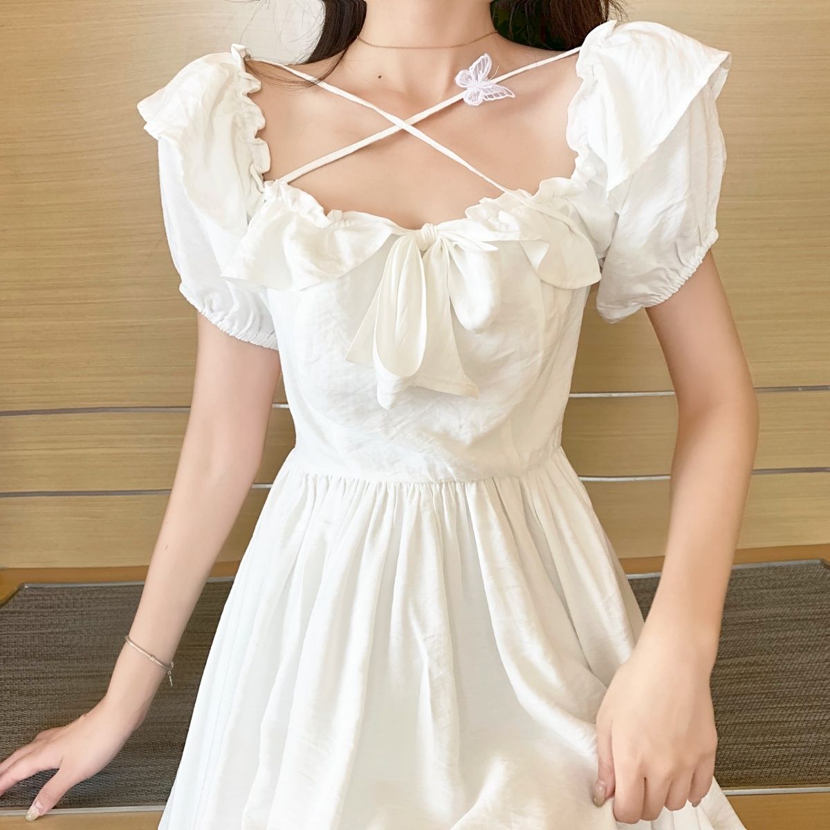 Dress 2020 new female Summer Student Korean version loose and thin bowknot fairy dress lovely long dress temperament