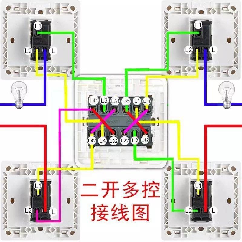 飞雕二开多控中途开关2位多控两开多控86型三控双开2开面板双联