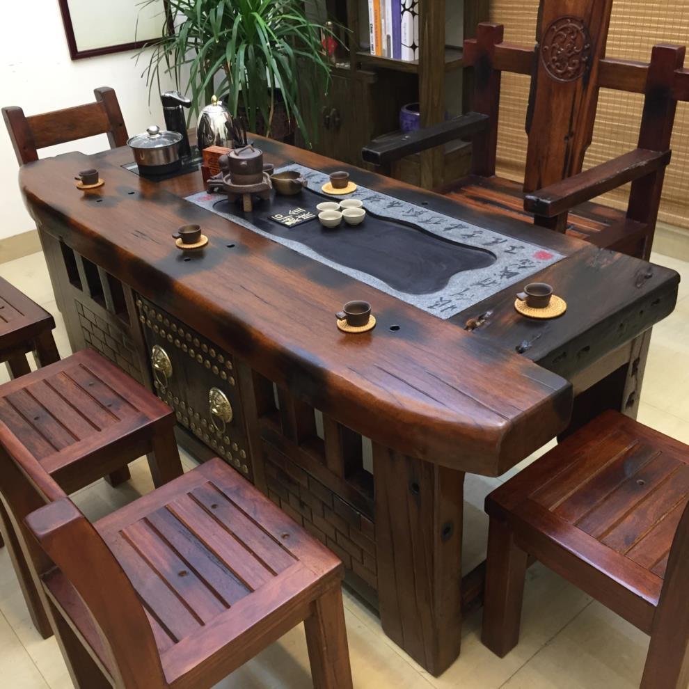 老船木茶桌椅组合实木中式仿古泡茶桌禅意功夫茶台茶几户外家具